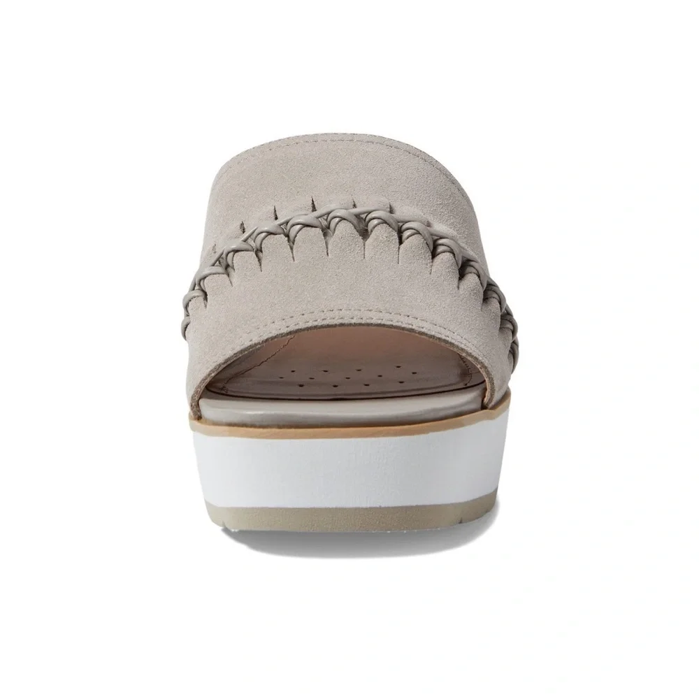 NYDJ Peony Grey Suede Whipstitch Platform Wedge Sandals Slide Womens‎ 9M